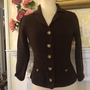 Vintage “ Diane von Fürstenberg” 100%wool Brown classic Cardigan/Cinched waist